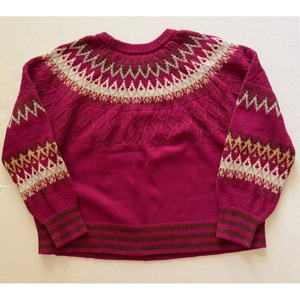 Sundance Women's XL Pink Fair Isle Cotton Wool Blend Sweater Nordic Gold - Picture 6 of 6